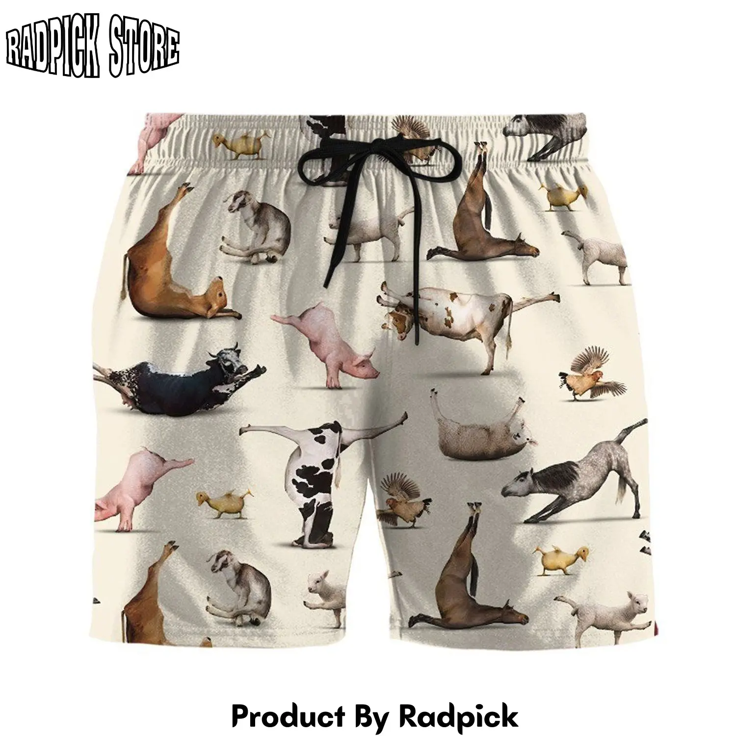 Radpick 3d funny farm animal yoga custom beach shorts swim trunks rp631504